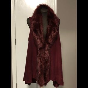 Say What? brand Sweater vest with faux fur collar